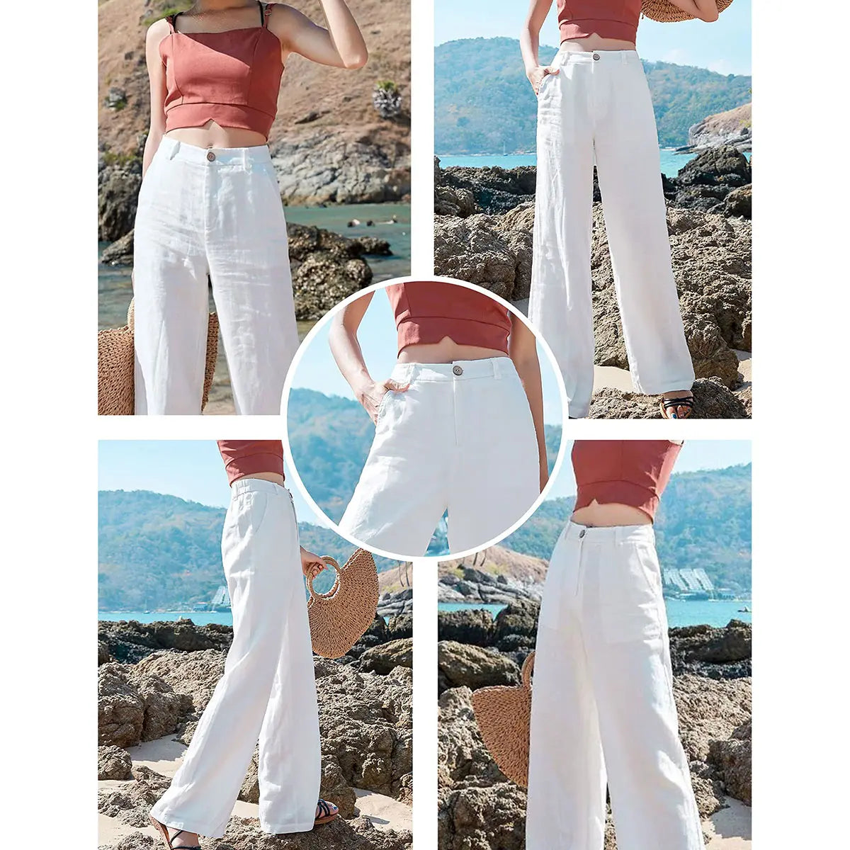 🔥 BESTSELLER | 6PCS $23.99 | Women’s Casual High Waist Linen Wide Leg Trousers