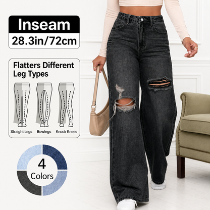 🔥 BESTSELLER | 8PCS $27.99 | Women's High Rise Ripped Wide Leg Jeans