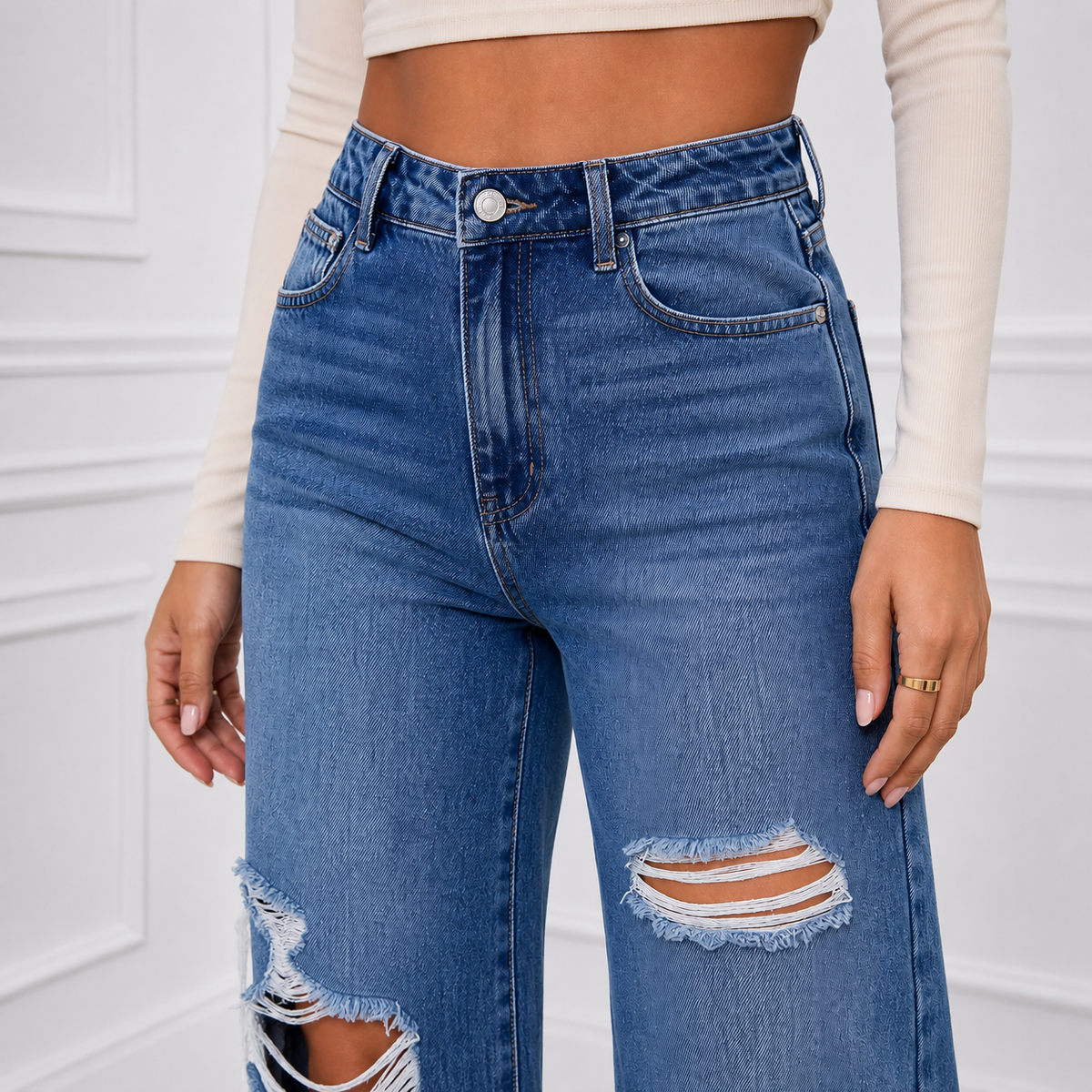 🔥 BESTSELLER | 8PCS $27.99 | Women's High Rise Ripped Wide Leg Jeans