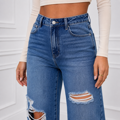 🔥 BESTSELLER | 8PCS $27.99 | Women's High Rise Ripped Wide Leg Jeans