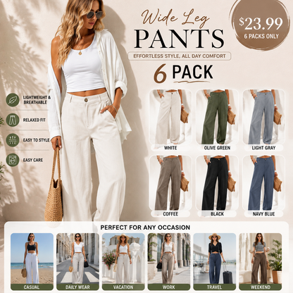 🔥 BESTSELLER | 6PCS $23.99 | Women’s Casual High Waist Linen Wide Leg Trousers