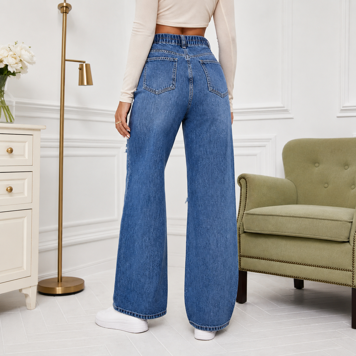 🔥 BESTSELLER | 8PCS $27.99 | Women's High Rise Ripped Wide Leg Jeans