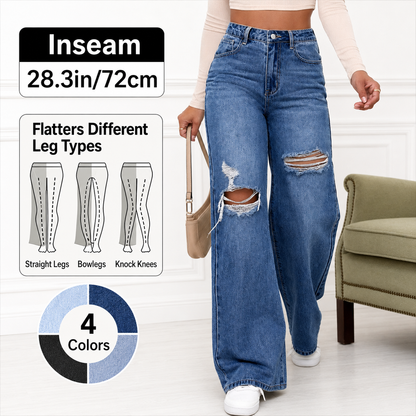 🔥 BESTSELLER | 8PCS $27.99 | Women's High Rise Ripped Wide Leg Jeans