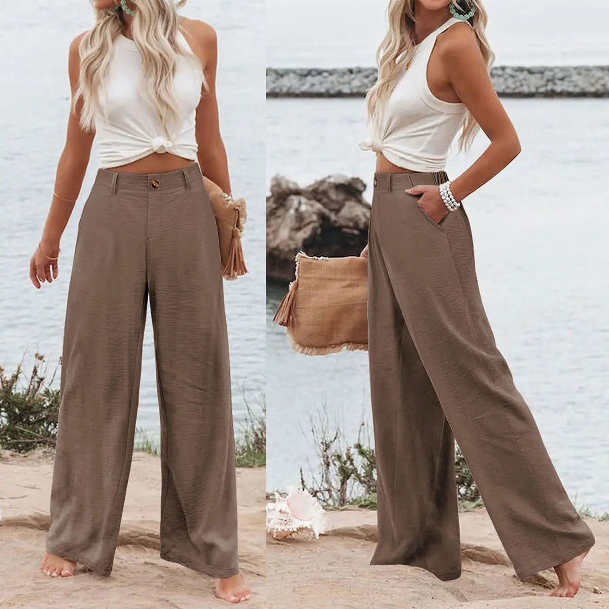 🔥 BESTSELLER | 6PCS $23.99 | Women’s Casual High Waist Linen Wide Leg Trousers